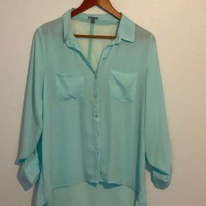 Turquoise long sleeve blouse, button down